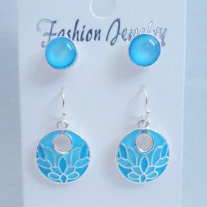 Enamel Etched Design Drop 2 pc Earring Set